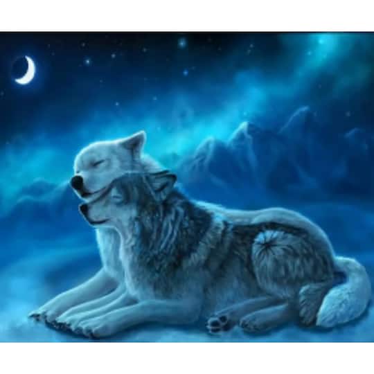 Sparkly Selections Two Wolves Under the Moon Diamond Art Kit, Round Diamonds
